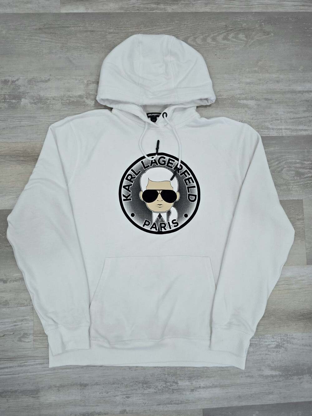 Karl Lagerfeld Paris Hoodie L White Karl Medallion Graphic Kangaroo Pocket